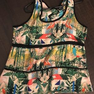 Nicole Miller flowy beach scene blouse